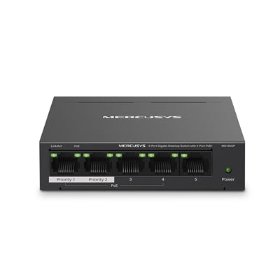 Mercusys MS105GP 5-Port Gigabit PoE+ Switch - 65W Desktop Metal Mercusys MS105GP 5-Port Gigabit PoE+ Switch - 65W Desktop Metal
